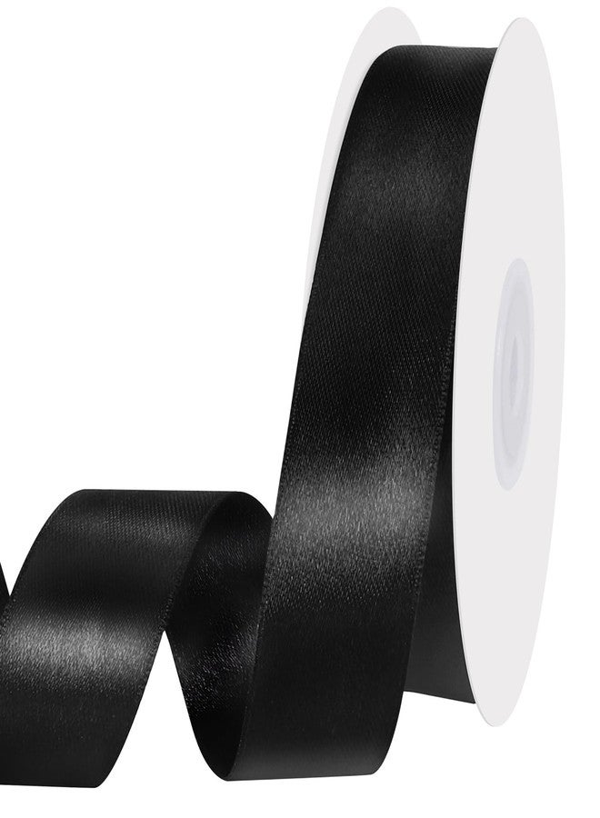 woric Black Ribbon 1 Inch 30 Yards Double Faced Craft Satin Ribbons for Bows Making Crafts Floral Project Gift Wrapping Streamers Clothes Valentine's Day Decorations - Image 1